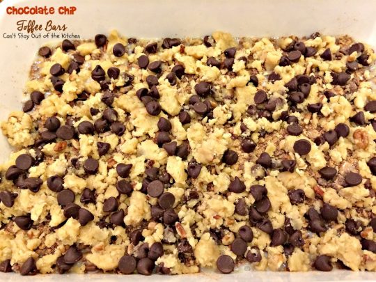 Chocolate Chip Toffee Bars | Can't Stay Out of the Kitchen | rich and decadent #brownies are loaded with #chocolatechips #pecans #HeathEnglishToffeeBits and use a can of #condensedmilk. #chocolate #dessert