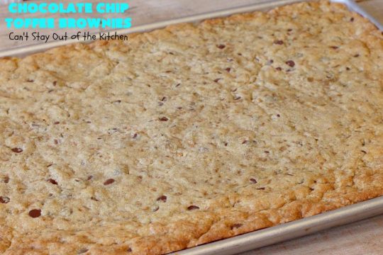 Chocolate Chip Toffee Brownies | Can't Stay Out of the Kitchen | these amazing #PaulaDeen #brownies will knock your socks off! They're filled with #ChocolateChips & #HeathEnglishToffeeBits. Every bite will have you drooling! #dessert #cookies #toffee #chocolate #ChocolateDessert #holiday #HolidayDessert #ToffeeDessert #ChocolateChipToffeeBrownies