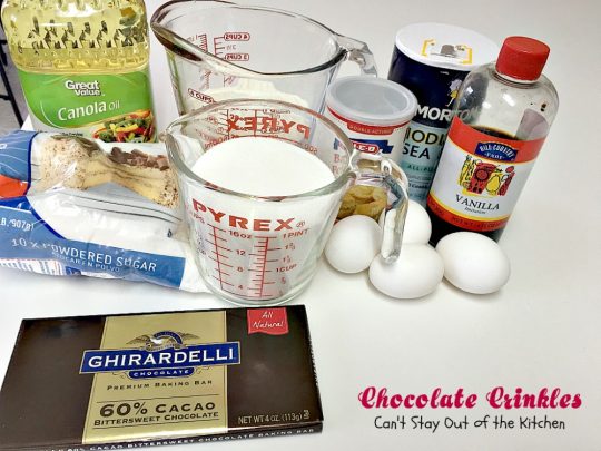 Chocolate Crinkles | Can't Stay Out of the Kitchen | these sensational #cookies are made with #Ghirardelli #chocolate and rolled in powdered sugar. Great for #holiday baking, #tailgating parties or any time you need a chocolate fix! #dessert