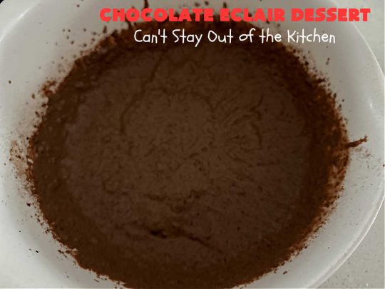 Chocolate Éclair Dessert | Can't Stay Out of the Kitchen | this easy #dessert uses only 5 ingredients & takes less than 10 minutes to whip up! It tastes heavenly--just like eating #chocolate #éclairs! It's perfect for company, family or #holiday dinners. You'll find yourself drooling over every bite. Everyone will want seconds with this luscious #ChocolateDessert! #ChocolatePudding #5IngredientRecipe #ChocolateÉclairs #ChocolateÉclairDessert