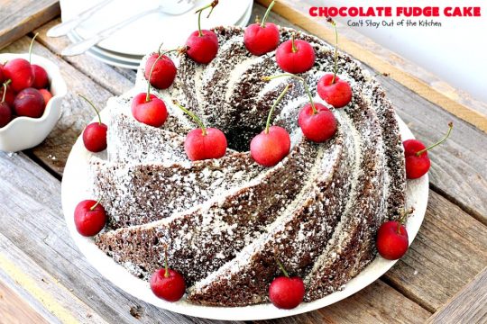 Chocolate Fudge Cake | Can't Stay Out of the Kitchen | This fabulous #chocolate #cake is incredibly fudgy since it includes a box of chocolate pudding and chocolate chips in the batter. Perfect for potlucks, backyard barbecues & #holiday parties. Quick & easy #dessert.