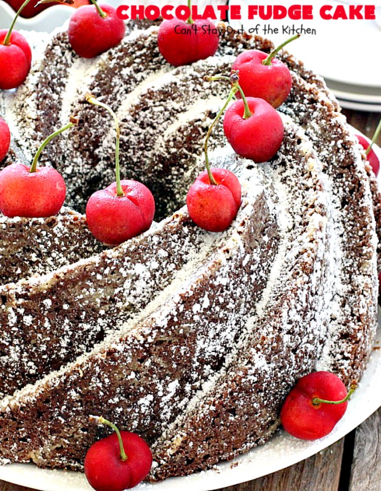 Chocolate Fudge Cake | Can't Stay Out of the Kitchen | This fabulous #chocolate #cake is incredibly fudgy since it includes a box of #ChocolatePudding and #ChocolateChips in the batter. Perfect for potlucks, backyard barbecues & #holiday parties. Quick & easy #dessert. #Holiday #HolidayDessert #ChocolateDessert #ChocolateFudgeCake #fudge