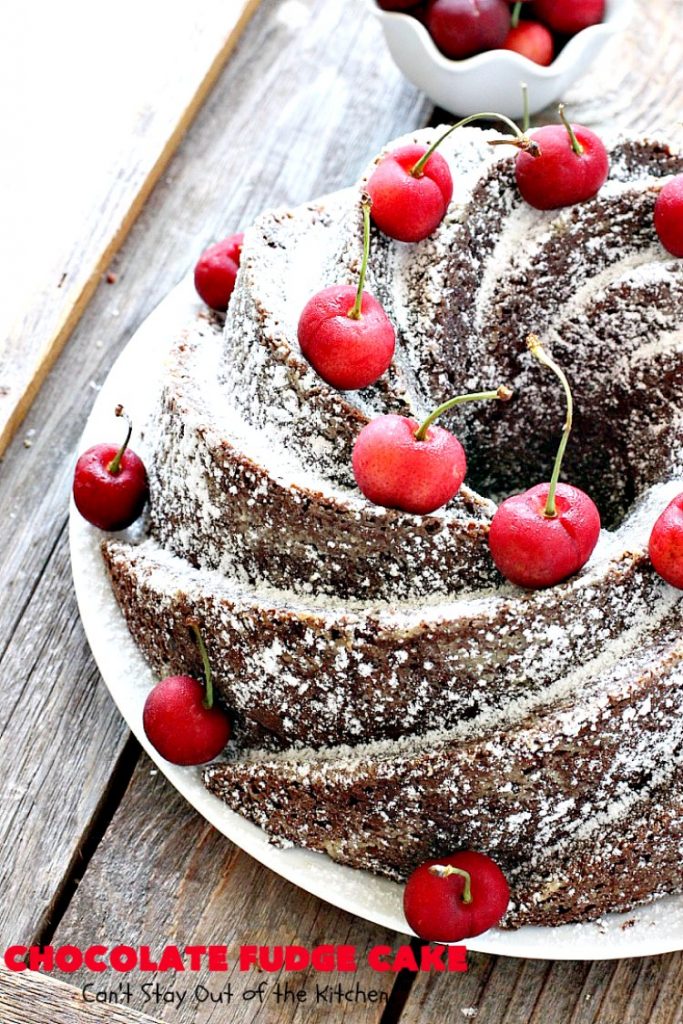 Chocolate Fudge Cake | Can't Stay Out of the Kitchen | This fabulous #chocolate #cake is incredibly fudgy since it includes a box of chocolate pudding and chocolate chips in the batter. Perfect for potlucks, backyard barbecues & #holiday parties. Quick & easy #dessert.