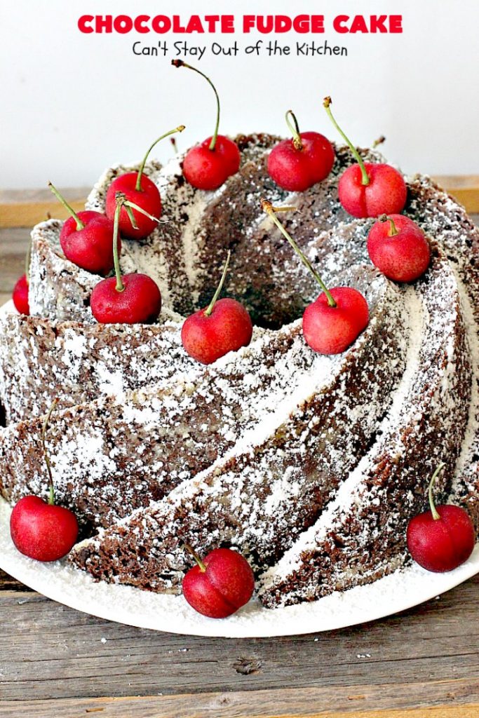 Chocolate Fudge Cake | Can't Stay Out of the Kitchen | This fabulous #chocolate #cake is incredibly fudgy since it includes a box of chocolate pudding and chocolate chips in the batter. Perfect for potlucks, backyard barbecues & #holiday parties. Quick & easy #dessert.