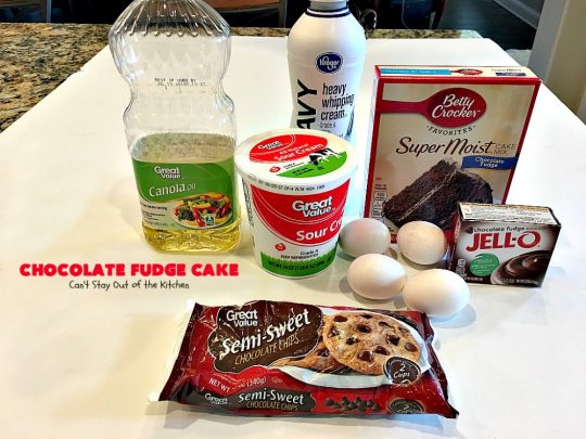 Chocolate Fudge Cake | Can't Stay Out of the Kitchen | This fabulous #chocolate #cake is incredibly fudgy since it includes a box of chocolate pudding and chocolate chips in the batter. Perfect for potlucks, backyard barbecues & #holiday parties. Quick & easy #dessert.