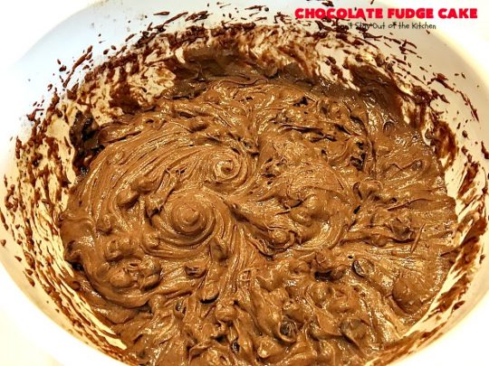 Chocolate Fudge Cake | Can't Stay Out of the Kitchen | This fabulous #chocolate #cake is incredibly fudgy since it includes a box of chocolate pudding and chocolate chips in the batter. Perfect for potlucks, backyard barbecues & #holiday parties. Quick & easy #dessert.
