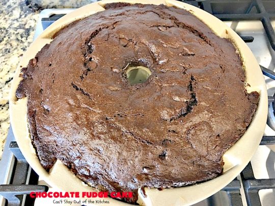 Chocolate Fudge Cake | Can't Stay Out of the Kitchen | This fabulous #chocolate #cake is incredibly fudgy since it includes a box of chocolate pudding and chocolate chips in the batter. Perfect for potlucks, backyard barbecues & #holiday parties. Quick & easy #dessert.