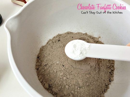 Chocolate Funfetti Cookies | Can't Stay Out of the Kitchen | spectacular #chocolate #cookies that start with a #cakemix and rainbow sprinkles. Quick, easy # delicious #dessert.