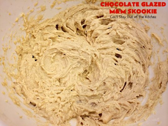 Chocolate Glazed M&M Skookie | Can't Stay Out of the Kitchen | this fantastic skillet #cookie is divine! #M&M cookie dough is glazed with a luscious #chocolate sauce. Perfect for #holidays like #ValentinesDay. #dessert