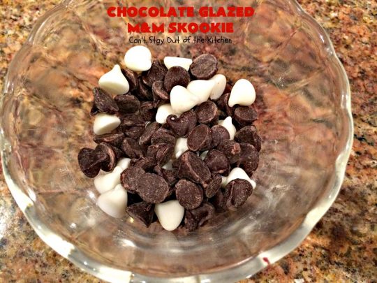 Chocolate Glazed M&M Skookie | Can't Stay Out of the Kitchen | this fantastic skillet #cookie is divine! #M&M cookie dough is glazed with a luscious #chocolate sauce. Perfect for #holidays like #ValentinesDay. #dessert