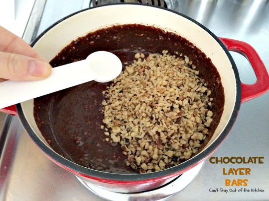 Chocolate Layer Bars | Can't Stay Out of the Kitchen | these #brownies are one of the most spectacular #desserts you'll ever eat. Made with #chocolatechips #creamcheese #almondextract and #walnuts. We love these and make them almost every year at #Christmas!