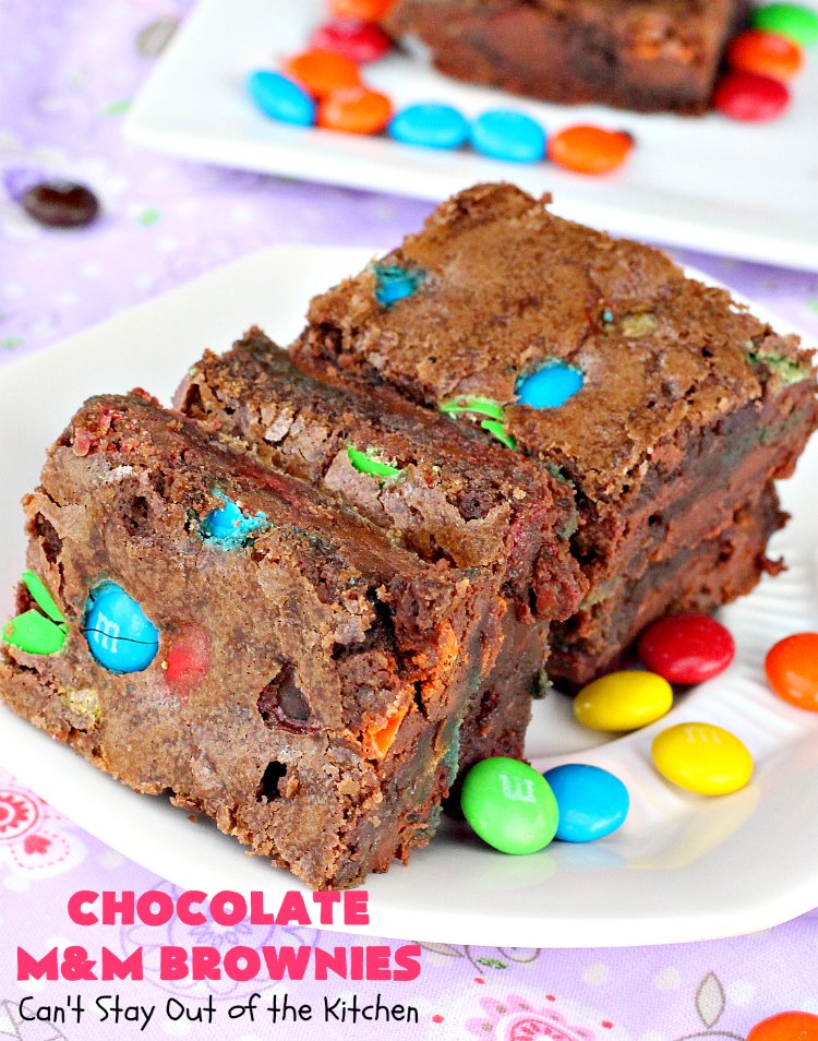 Chocolate M&M Brownies | Can't Stay Out of the Kitchen | these doubly delicious #brownies will have you drooling from the first bite. They're rich, decadent & filled with #MMs. Wonderful for #tailgating parties, potlucks or backyard BBQs. We enjoy them whenever we want a #ChocolateDessert! #dessert #MMDessert #FavoriteBrownieRecipe #BestBrownieRecipe