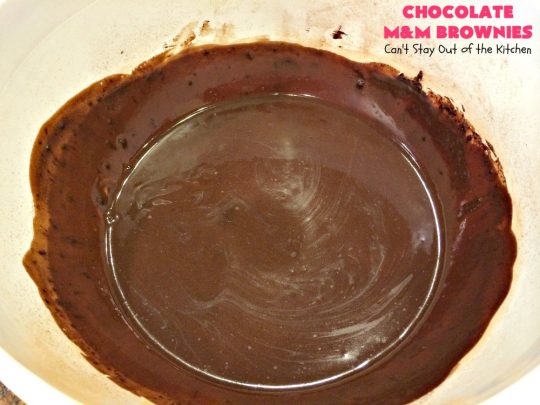 Chocolate M&M Brownies | Can't Stay Out of the Kitchen | these doubly delicious #brownies will have you drooling from the first bite. They're rich, decadent & filled with #MMs. Wonderful for #tailgating parties, potlucks or backyard BBQs. We enjoy them whenever we want a #ChocolateDessert! #dessert #MMDessert #FavoriteBrownieRecipe #BestBrownieRecipe