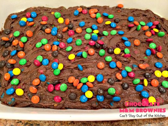 Chocolate M&M Brownies | Can't Stay Out of the Kitchen | these doubly delicious #brownies will have you drooling from the first bite. They're rich, decadent & filled with #MMs. Wonderful for #tailgating parties, potlucks or backyard BBQs. We enjoy them whenever we want a #ChocolateDessert! #dessert #MMDessert #FavoriteBrownieRecipe #BestBrownieRecipe