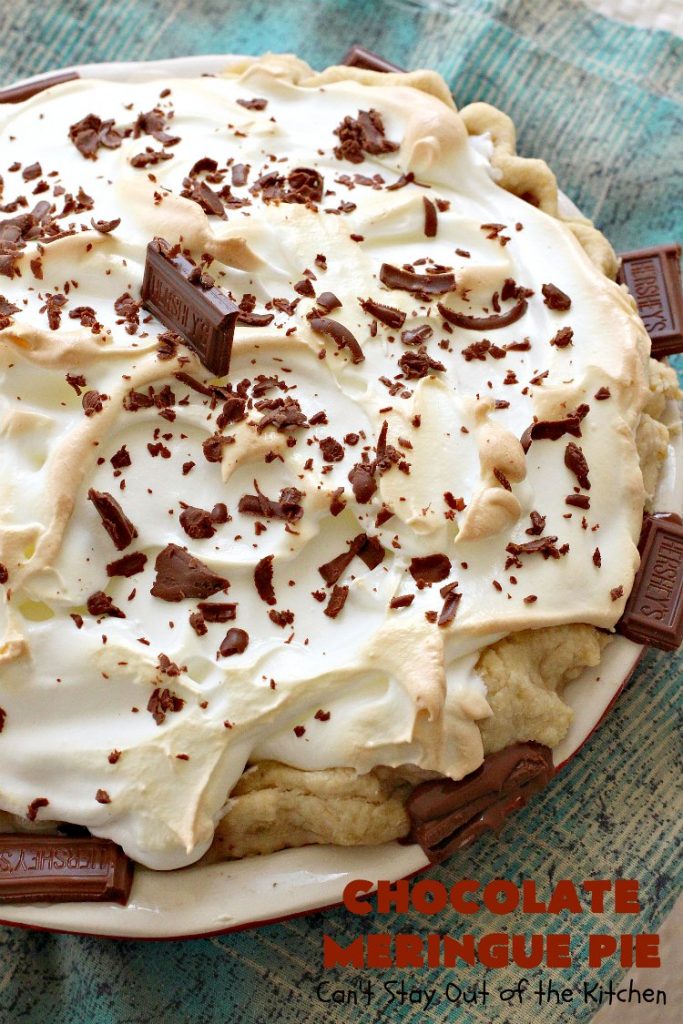 Chocolate Meringue Pie | Can't Stay Out of the Kitchen | this was my favorite #pie growing up. It's so mouthwatering & a spectacular #dessert for #Easter, #MothersDay or #FathersDay. It's a #chocolate lover's dream! Rich, decadent & heavenly! #ChocolatePie #ChocolateMeringuePie #Holiday #HolidayDessert #EasterDessert #FavoriteChocolatePie