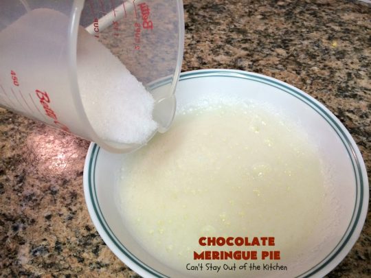Chocolate Meringue Pie | Can't Stay Out of the Kitchen | this was my favorite #pie growing up. It's so mouthwatering & a spectacular #dessert for #Easter, #MothersDay or #FathersDay. It's a #chocolate lover's dream! Rich, decadent & heavenly! #ChocolatePie #ChocolateMeringuePie #Holiday #HolidayDessert #EasterDessert #FavoriteChocolatePie