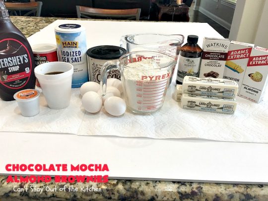 Chocolate Mocha Almond Brownies | Can't Stay Out of the Kitchen | #chocolate lovers & #coffee lovers are going to go crazy over these spectacular #brownies! This amazing #dessert is terrific for #tailgating parties, potlucks & summer #holiday fun. These brownies got two thumbs up when we made them. #ChocolateMochaAlmondBrownies #HolidayDessert #CoffeeDessert #ChocolateDessert