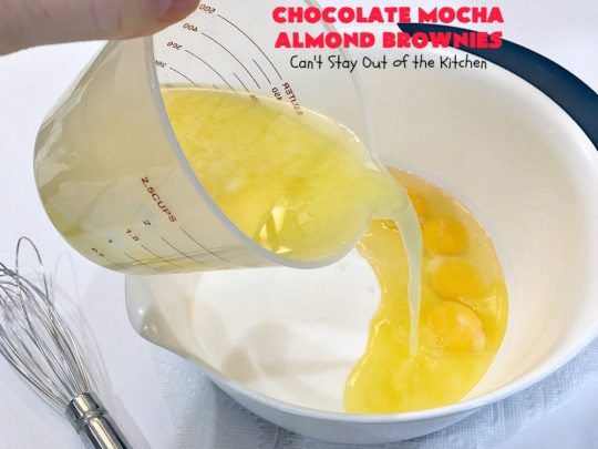 Chocolate Mocha Almond Brownies | Can't Stay Out of the Kitchen | #chocolate lovers & #coffee lovers are going to go crazy over these spectacular #brownies! This amazing #dessert is terrific for #tailgating parties, potlucks & summer #holiday fun. These brownies got two thumbs up when we made them. #ChocolateMochaAlmondBrownies #HolidayDessert #CoffeeDessert #ChocolateDessert