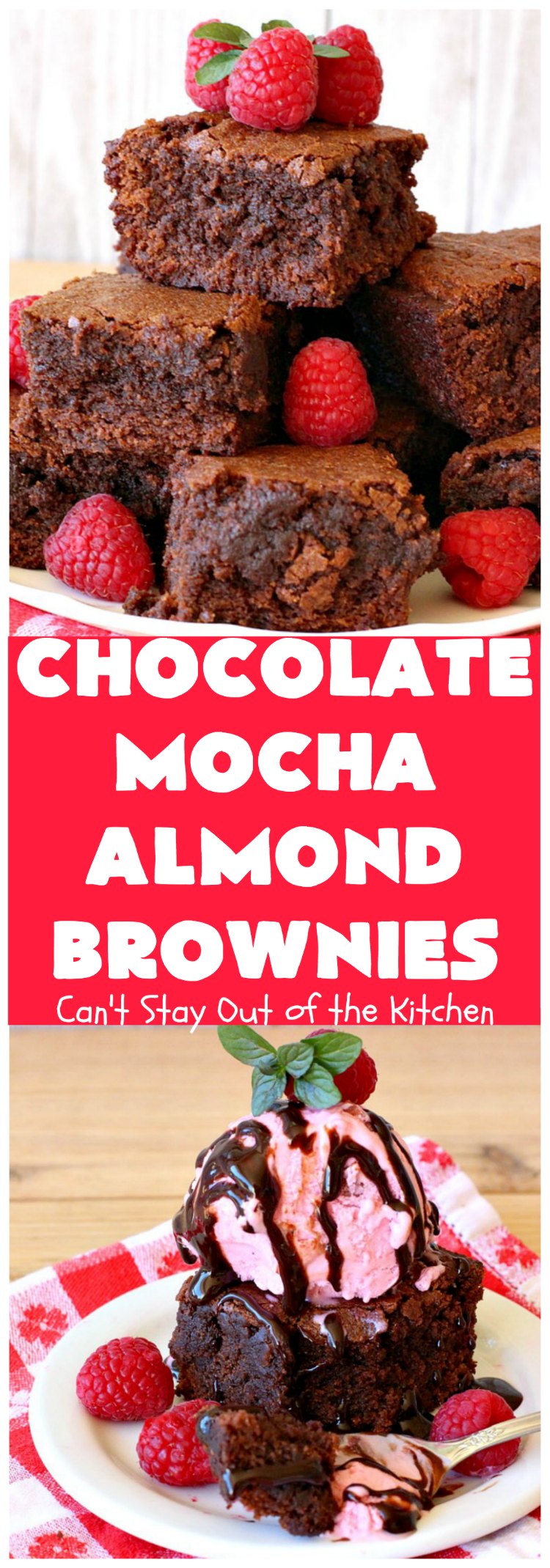 Chocolate Mocha Almond Brownies | Can't Stay Out of the Kitchen | #chocolate lovers & #coffee lovers are going to go crazy over these spectacular #brownies! This amazing #dessert is terrific for #tailgating parties, potlucks & summer #holiday fun. These brownies got two thumbs up when we made them. #ChocolateMochaAlmondBrownies #HolidayDessert #CoffeeDessert #ChocolateDessert