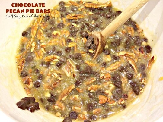 Chocolate Pecan Pie Bars | Can't Stay Out of the Kitchen | these favorite #brownies taste like #pecanpie with #chocolate. They are absolutely divine! Perfect for #holiday parties, potlucks and backyard BBQs. #dessert