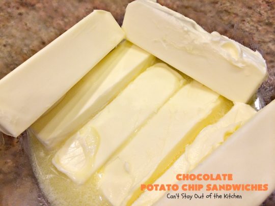 Chocolate Potato Chip Sandwiches | Can't Stay Out of the Kitchen | these #cookies are awesome! They start with a #potatochip cookie & have a luscious #chocolate frosting between them. This dessert is terrific for #fall or #Halloween baking or #christmas cookie exchanges.