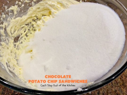 Chocolate Potato Chip Sandwiches | Can't Stay Out of the Kitchen | these #cookies are awesome! They start with a #potatochip cookie & have a luscious #chocolate frosting between them. This dessert is terrific for #fall or #Halloween baking or #christmas cookie exchanges.