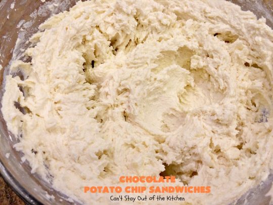 Chocolate Potato Chip Sandwiches | Can't Stay Out of the Kitchen | these #cookies are awesome! They start with a #potatochip cookie & have a luscious #chocolate frosting between them. This dessert is terrific for #fall or #Halloween baking or #christmas cookie exchanges.