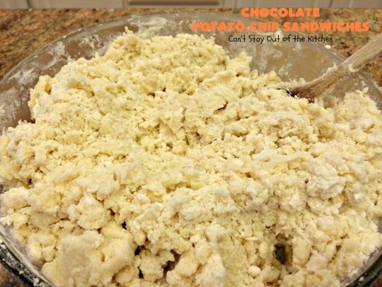 Chocolate Potato Chip Sandwiches | Can't Stay Out of the Kitchen | these #cookies are awesome! They start with a #potatochip cookie & have a luscious #chocolate frosting between them. This dessert is terrific for #fall or #Halloween baking or #christmas cookie exchanges.