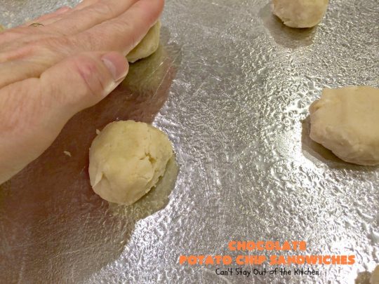 Chocolate Potato Chip Sandwiches | Can't Stay Out of the Kitchen | these #cookies are awesome! They start with a #potatochip cookie & have a luscious #chocolate frosting between them. This dessert is terrific for #fall or #Halloween baking or #christmas cookie exchanges.