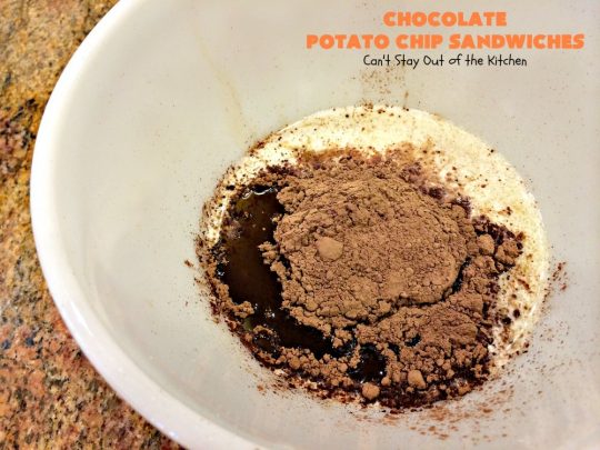 Chocolate Potato Chip Sandwiches | Can't Stay Out of the Kitchen | these #cookies are awesome! They start with a #potatochip cookie & have a luscious #chocolate frosting between them. This dessert is terrific for #fall or #Halloween baking or #christmas cookie exchanges.
