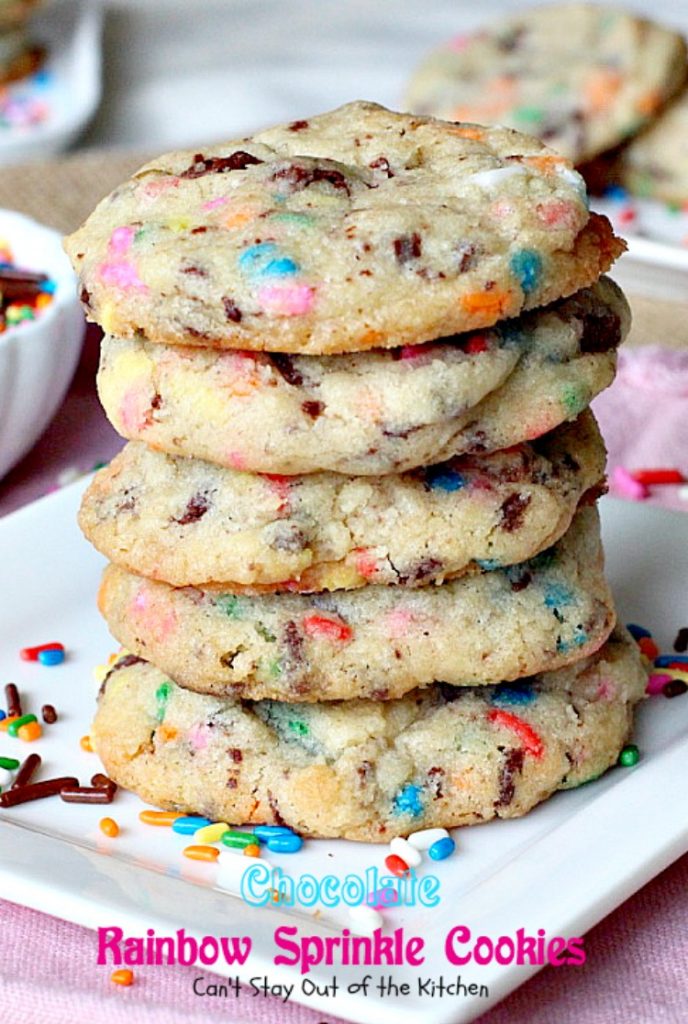 Chocolate Rainbow Sprinkle Cookies | Can't Stay Out of the Kitchen | these sensational #cookies are made with #ghirardelli #chocolate and #rainbowsprinkles. Amazing! #dessert