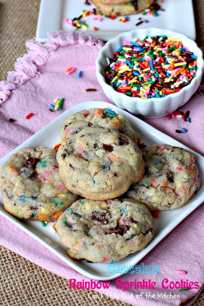 Chocolate Rainbow Sprinkle Cookies | Can't Stay Out of the Kitchen | these sensational #cookies are made with #ghirardelli #chocolate and #rainbowsprinkles. Amazing! #dessert