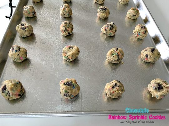 Chocolate Rainbow Sprinkle Cookies | Can't Stay Out of the Kitchen | these sensational #cookies are made with #ghirardelli #chocolate and #rainbowsprinkles. Amazing! #dessert