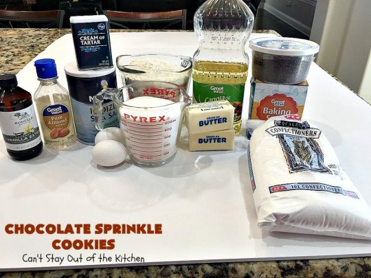 Chocolate Sprinkle Cookies | Can't Stay Out of the Kitchen | these fantastic #SugarCookies are filled with #chocolate #sprinkles. Then they're rolled in more sprinkles before baking. They are soft, rich, melt-in-your-mouth heavenly #cookies! Every bite will have you drooling. #dessert #Holiday #ChocolateDessert #HolidayDessert #HolidayBaking #ChocolateSprinkles #ChristmasCookieExchange #Tailgating #ValentinesDayDessert #TailgatingDessert