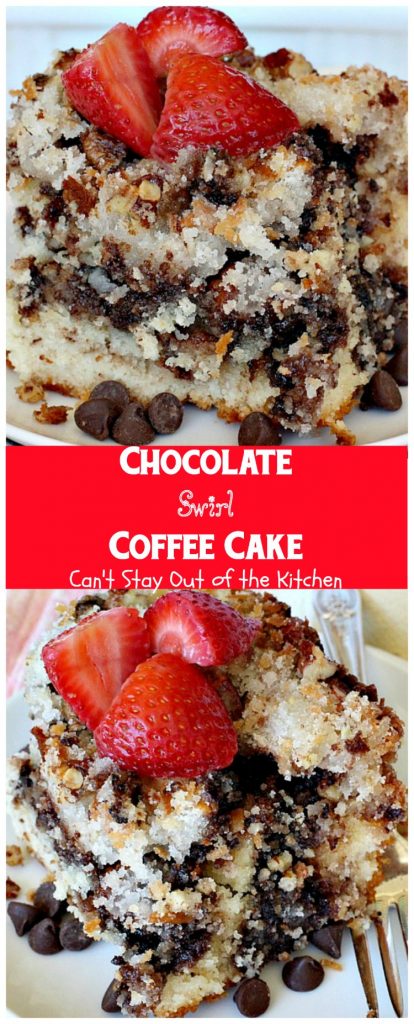 Chocolate Swirl Coffee Cake | Can't Stay Out of the Kitchen | this amazing #coffeecake has a marbled #chocolate layer and topped with a #coconut & pecan streusel topping. Love this for a #holiday #breakfast.