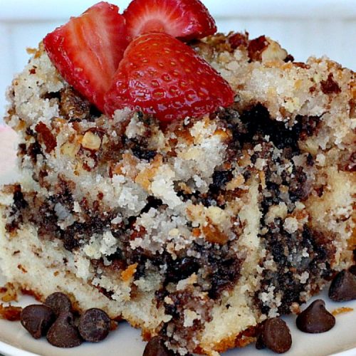 Chocolate Swirl Coffee Cake | Can't Stay Out of the Kitchen | this amazing #coffeecake has a marbled #chocolate layer and topped with a #coconut & pecan streusel topping. Love this for a #holiday #breakfast.