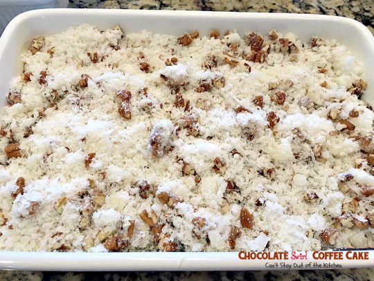 Chocolate Swirl Coffee Cake | Can't Stay Out of the Kitchen | this amazing #coffeecake has a marbled #chocolate layer and topped with a #coconut & pecan streusel topping. Love this for a #holiday #breakfast.