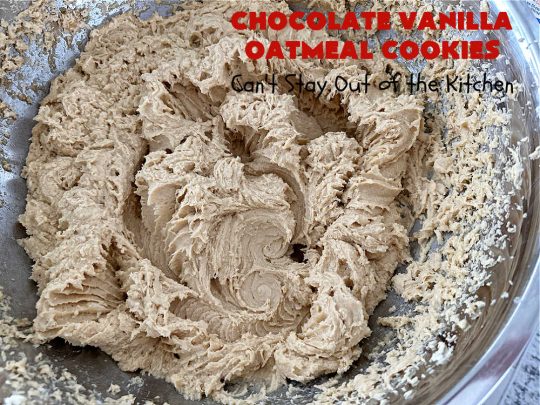 Chocolate Vanilla Oatmeal Cookies | Can't Stay Out of the Kitchen | these scrumptious #OatmealCookies include both #ChocolateChips & #VanillaChips along with #pecans, #oatmeal & #coconut. Indulge yourself with a dose of #chocolate for the #holidays, #tailgating parties, potlucks or any time you're looking for a sweet #dessert. #cookies #ChocolateVanilllaOatmealCookies