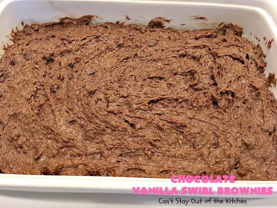 Chocolate Vanilla Swirl Brownies | Can't Stay Out of the Kitchen | Vanilla chips are swirled into #brownies and practically caramelize while baking. They are absolutely awesome! The brownies have #chocolate chips too. Rich, decadent, amazing. #dessert