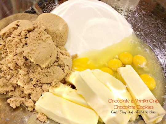 Chocolate and Vanilla Chip Chocolate Cookies | Can't Stay Out of the Kitchen | these amazing #chocolate #cookies are filled with both chocolate & #vanilla chips. Perfect 4 any occasion. #dessert