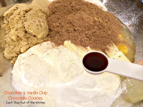 Chocolate and Vanilla Chip Chocolate Cookies | Can't Stay Out of the Kitchen | these amazing #chocolate #cookies are filled with both chocolate & #vanilla chips. Perfect 4 any occasion. #dessert