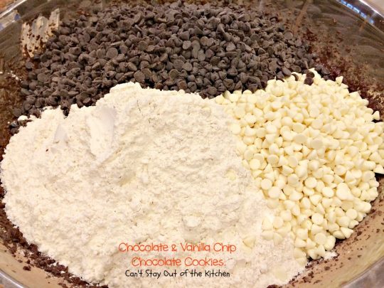 Chocolate and Vanilla Chip Chocolate Cookies | Can't Stay Out of the Kitchen | these amazing #chocolate #cookies are filled with both chocolate & #vanilla chips. Perfect 4 any occasion. #dessert