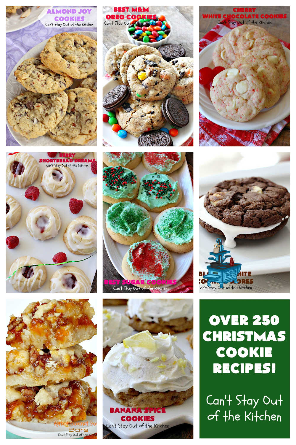 Christmas Cookies | Can't Stay Out of the Kitchen | Over 250 favorite #ChristmasCookies including #lemon #chocolate #cherry #thumbprint #RedVelvet #funfetti #pumpkin #PeanutButter #apricot #raspberry #fruitcake. So many delightful #cookies to bake for a #ChristmasCookieExchange or #HolidayBaking. #dessert