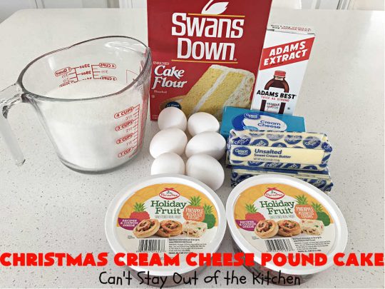 Christmas Cream Cheese Pound Cake | Can't Stay Out of the Kitchen | this luscious #PoundCake is made with #CreamCheese & #ParadiseFruitCompany's #CandiedPineapple. It's absolutely amazing. The #icing has #PineappleExtract so it pops with flavor. Great for #holiday parties & get-togethers. #Paradise #ParadiseFruitCo #dessert #Cake #HolidayDessert #PineappleDessert #Christmas #ChristmasCreamCheesePoundCake