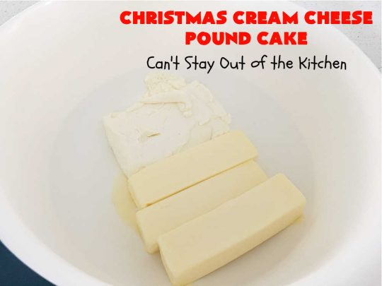 Christmas Cream Cheese Pound Cake | Can't Stay Out of the Kitchen | this luscious #PoundCake is made with #CreamCheese & #ParadiseFruitCompany's #CandiedPineapple. It's absolutely amazing. The #icing has #PineappleExtract so it pops with flavor. Great for #holiday parties & get-togethers. #Paradise #ParadiseFruitCo #dessert #Cake #HolidayDessert #PineappleDessert #Christmas #ChristmasCreamCheesePoundCake