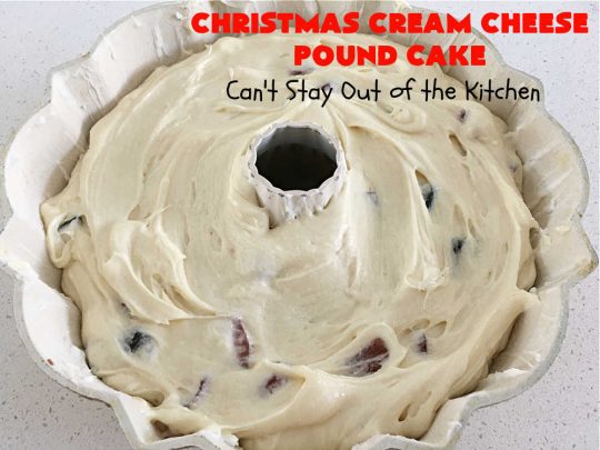 Christmas Cream Cheese Pound Cake | Can't Stay Out of the Kitchen | this luscious #PoundCake is made with #CreamCheese & #ParadiseFruitCompany's #CandiedPineapple. It's absolutely amazing. The #icing has #PineappleExtract so it pops with flavor. Great for #holiday parties & get-togethers. #Paradise #ParadiseFruitCo #dessert #Cake #HolidayDessert #PineappleDessert #Christmas #ChristmasCreamCheesePoundCake