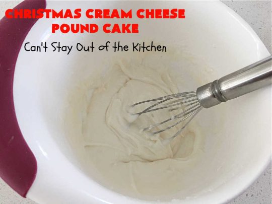 Christmas Cream Cheese Pound Cake | Can't Stay Out of the Kitchen | this luscious #PoundCake is made with #CreamCheese & #ParadiseFruitCompany's #CandiedPineapple. It's absolutely amazing. The #icing has #PineappleExtract so it pops with flavor. Great for #holiday parties & get-togethers. #Paradise #ParadiseFruitCo #dessert #Cake #HolidayDessert #PineappleDessert #Christmas #ChristmasCreamCheesePoundCake
