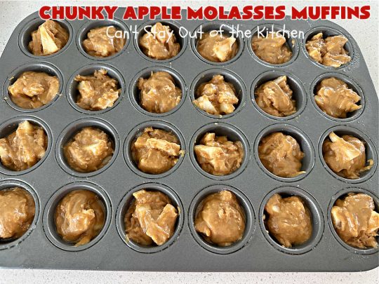 Chunky Apple Molasses Muffins | Can't Stay Out of the Kitchen | #ChunkyAppleMolassesMuffins is a #vintage-style down-home #recipe that's perfect to #spice up your day! These lovely #muffins include chunks of #apple, #molasses and #cinnamon providing texture & flavor that's hard to beat. Terrific for a weekend, company or #holiday #breakfast or #brunch. #AppleMuffins #BreakfastMuffins #MolassesMuffins