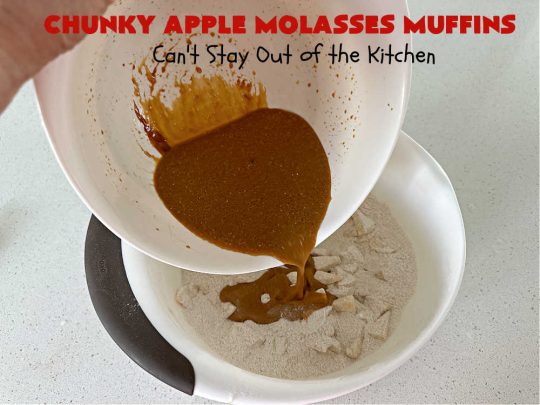 Chunky Apple Molasses Muffins | Can't Stay Out of the Kitchen | #ChunkyAppleMolassesMuffins is a #vintage-style down-home #recipe that's perfect to #spice up your day! These lovely #muffins include chunks of #apple, #molasses and #cinnamon providing texture & flavor that's hard to beat. Terrific for a weekend, company or #holiday #breakfast or #brunch. #AppleMuffins #BreakfastMuffins #MolassesMuffins