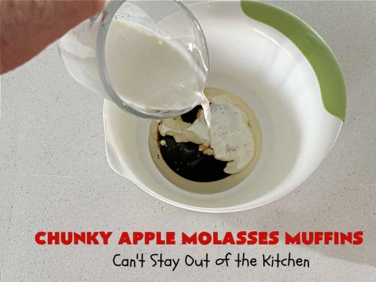 Chunky Apple Molasses Muffins | Can't Stay Out of the Kitchen | #ChunkyAppleMolassesMuffins is a #vintage-style down-home #recipe that's perfect to #spice up your day! These lovely #muffins include chunks of #apple, #molasses and #cinnamon providing texture & flavor that's hard to beat. Terrific for a weekend, company or #holiday #breakfast or #brunch. #AppleMuffins #BreakfastMuffins #MolassesMuffins